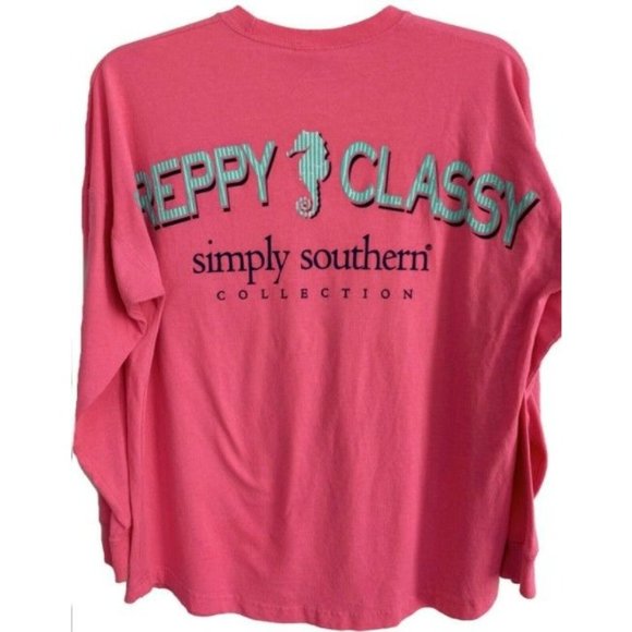 Simply Southern Women's Preppy & Classy Long Sleeve Pullover Tee Pink Size Small - Picture 3 of 13